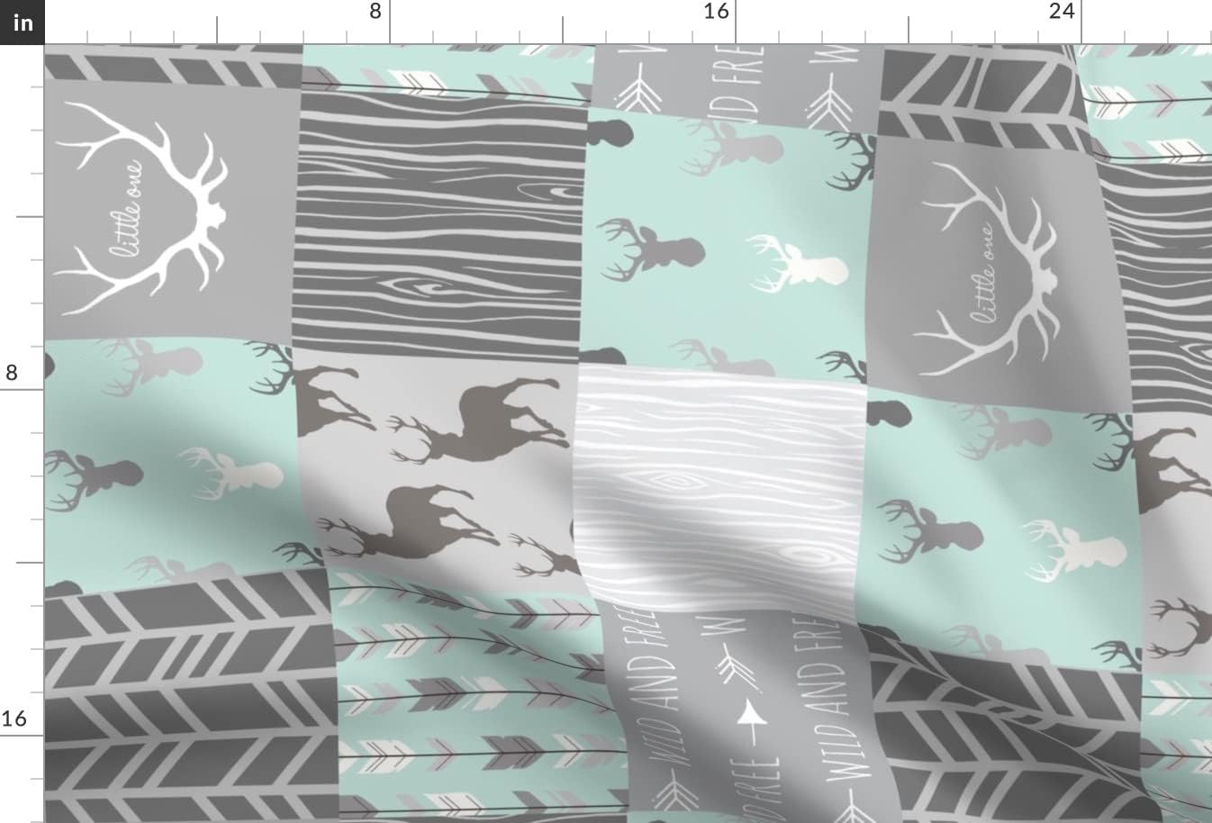 Spoonflower Fabric - Wholecloth Cheater Quilt Top Rotated Village Gray Mint Deer Elk Printed on Minky Fabric by The Yard - Sewing Baby Blankets Quilt Backing Plush