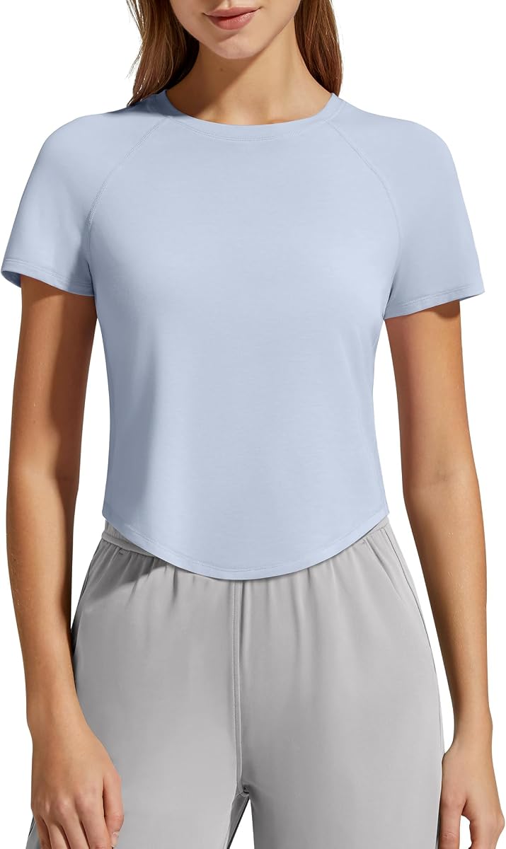 G4Free Women's Tops Soft Breathable Lyocell Cropped Short Sleeve Shirts Casual