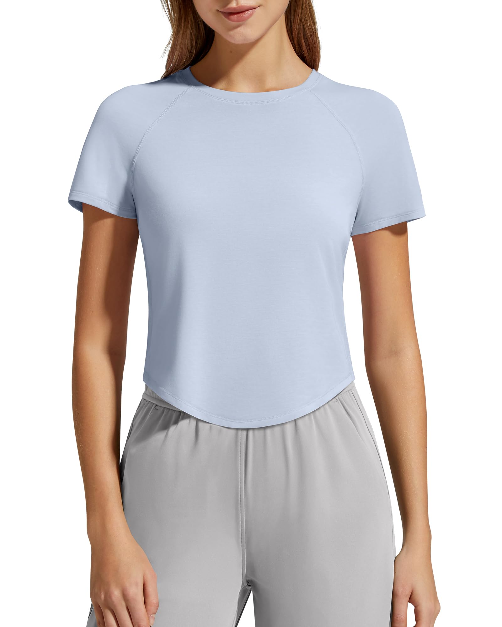 G4Free Soft Lyocell Workout Tops Women's Short Sleeve Cropped T-Shirt Relaxed Fit Crewneck Casual Tees Athletic Running — view 8