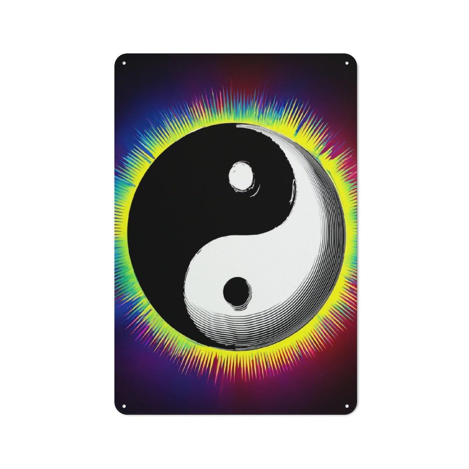 Junmoney Yin Yang Symbol With Rainbow Background -1 Retro Vintage Metal Sign 30X20cm, Small Space Decor For Hallway, Home Bar, Garage Or Study