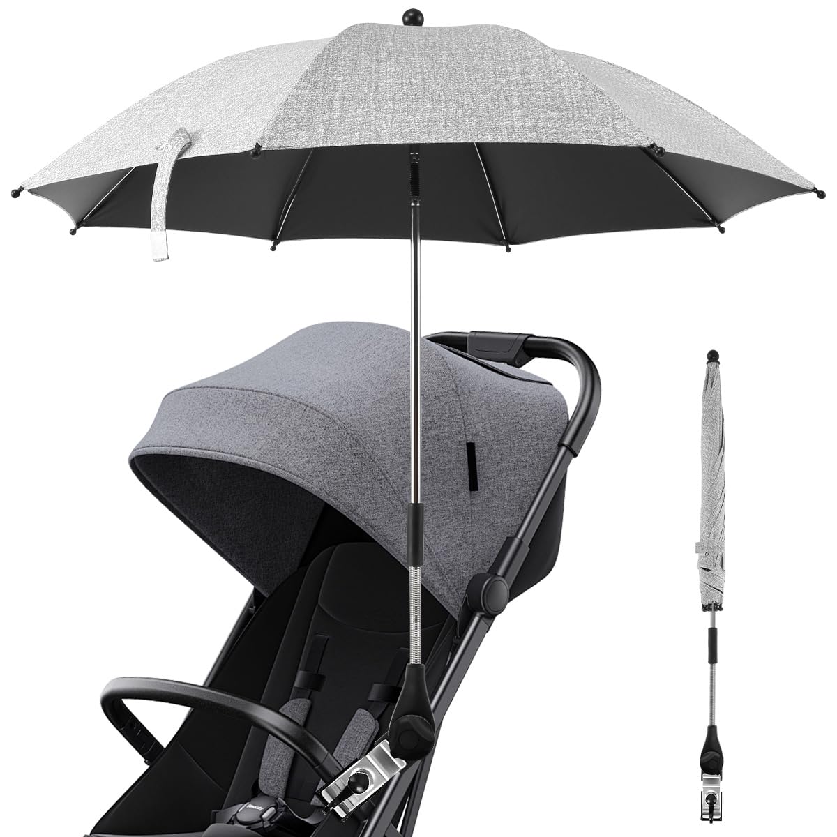 Universal Baby Parasol with 360° UV Protection Sun Canopy for Pushchairs, Stroller and Buggy - Infant Sun Protection Umbrella with Adjustable Fixing Clamp