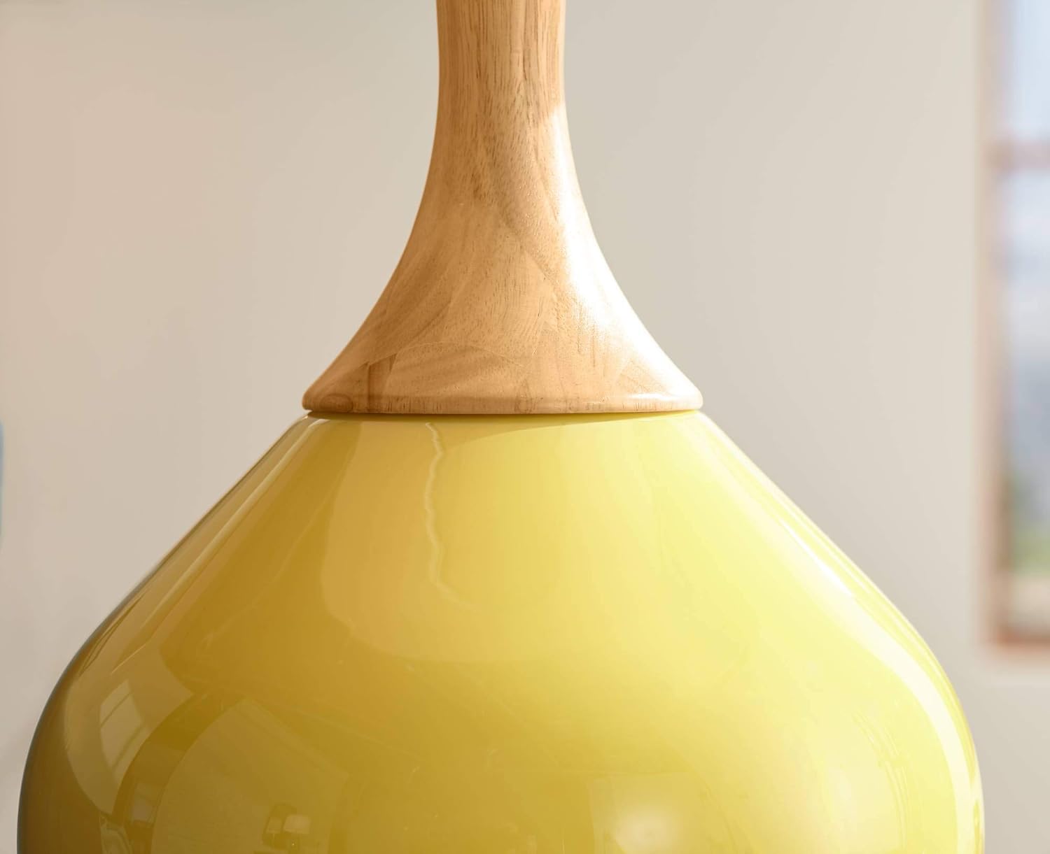 Color + Plus Wexler Modern Table Lamp 31" Tall Daffodil Yellow Glass Wood Neck White Tapered Drum Shade for Bedroom Living Room House Bedside Nightstand Home Office Entryway Family Kids