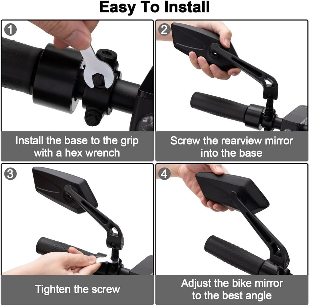 Ultra Clear Mirrors,Adjustable Rearview Mirrors, Wide Vision Mirrors for Safe Cycling, 1 Pair