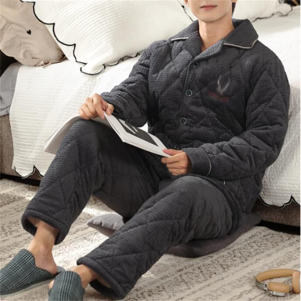 Men's Pajamas Autumn And Winter Coral Fleece Quilted Large Size Flannel Thickened Home Service Suit