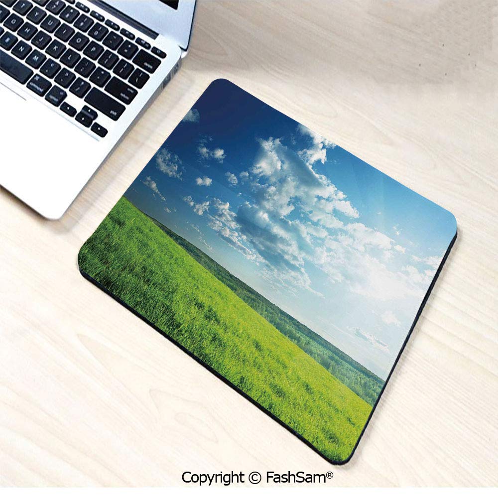 Personalized 3D Mouse Pad Refreshing Meadow Valley Under Cloud Sun Sky Spring Grass Country Image for Laptop Desktop(W9.85xL11.8)
