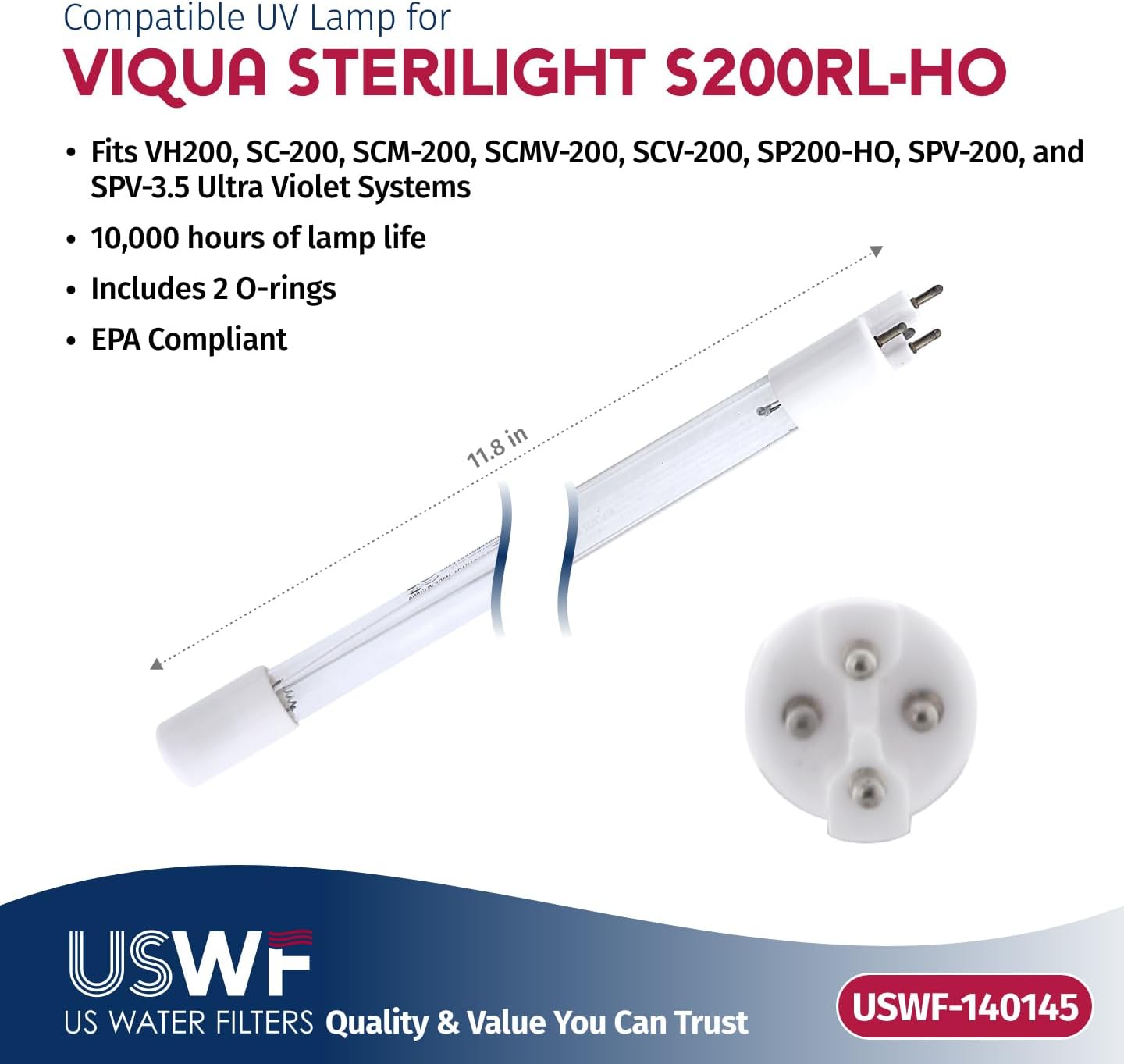 S200RL-HO Replacement UV Lamp | Fits the VIQUA VH200, SP200-HO, SC-200, & SPV-3.5 Series UV Systems | Made in the USA, US Water Filters