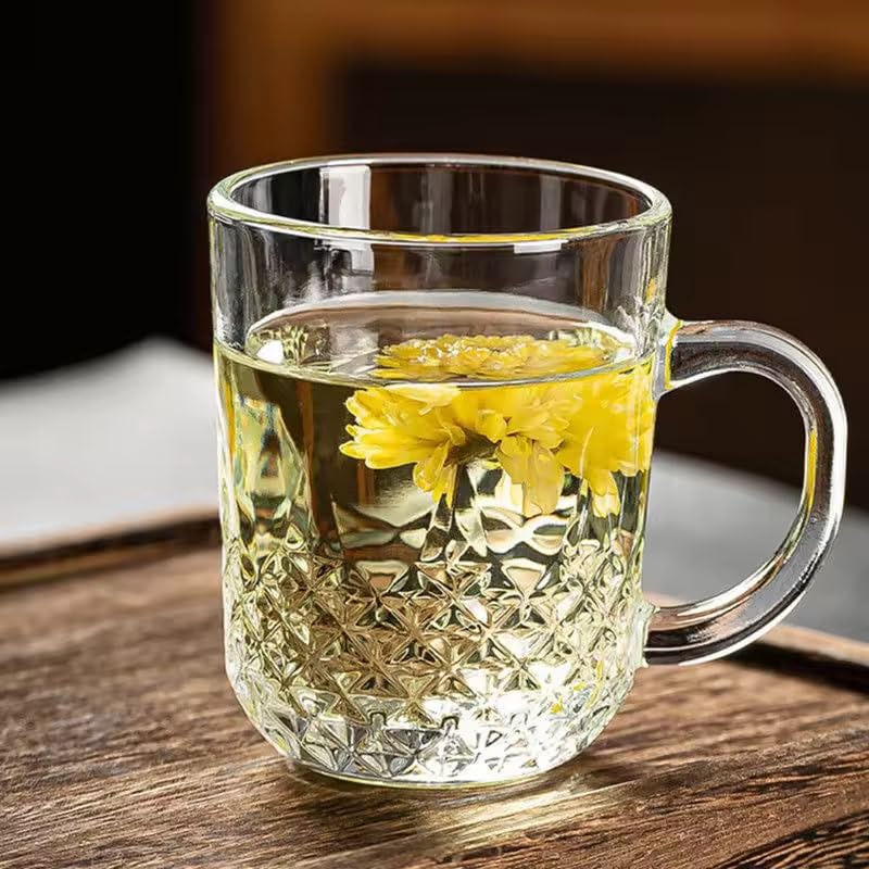 Image of Crystal Clear Glass Cup Tea-Coffee Cup 190 ML, Set of 2 Soup Mug Milk Cappuccino Mugs with Handles for Hot Jumbo Green Tea Cup, Hot /Cold Drinks, Glass Soup Bowl Multi-Purpose