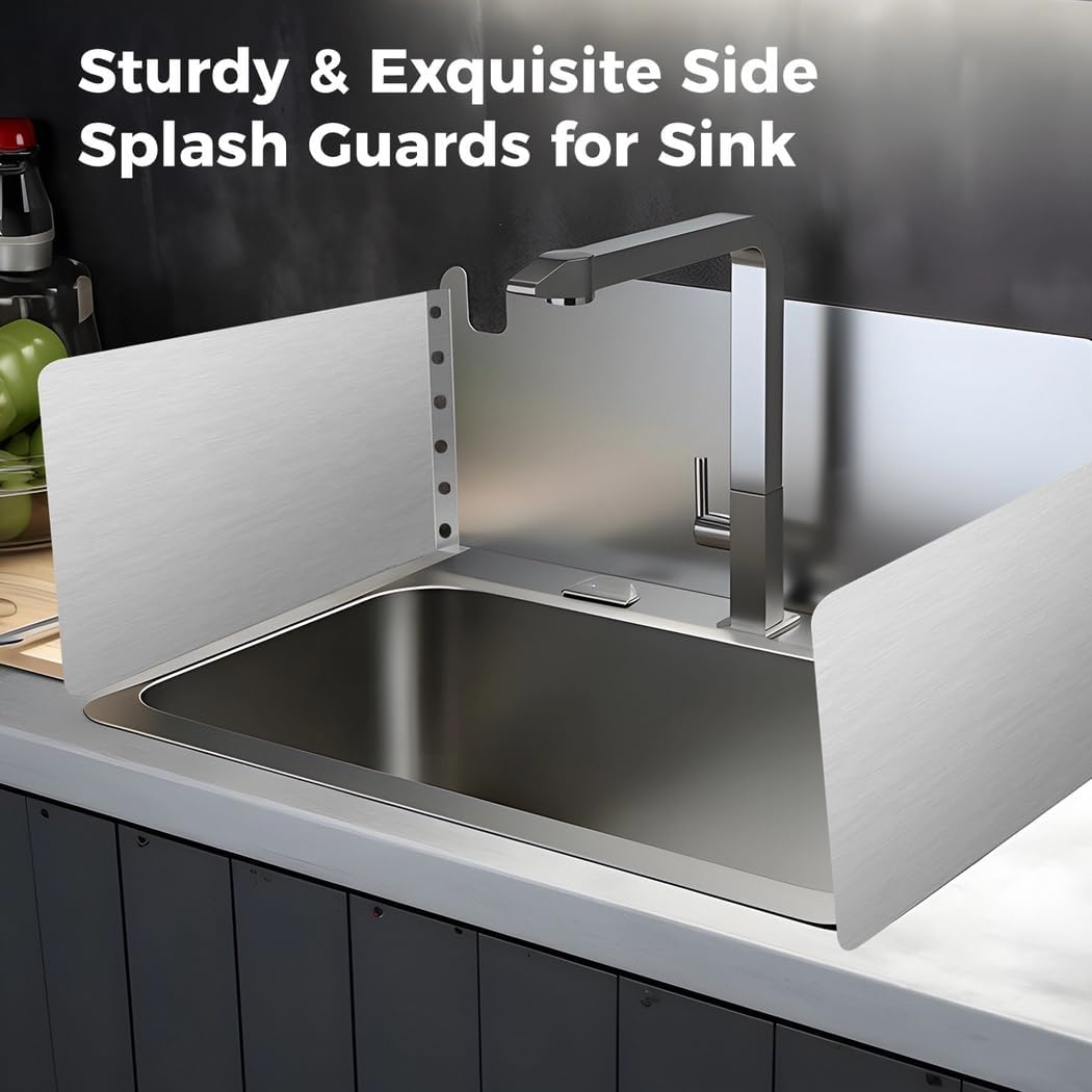 2-Pack Stainless Steel Splash Guards for Sinks, Kitchen & Restaurant Use, Includes Screws for Easy Setup