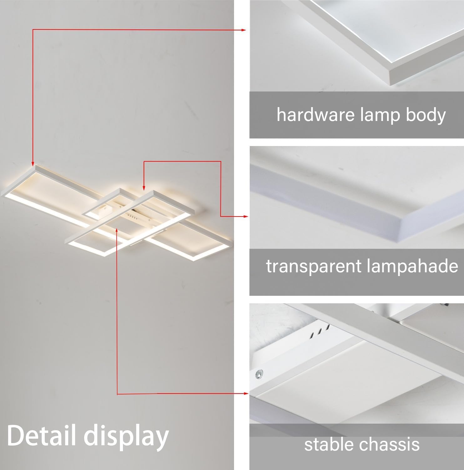 Plafoniera LED Semplice Soffitto Moderno Lampada Salone Del Soffitto Atmosferica Rettangolare Faretti Lampada Da Letto in Alluminio Acrilica Riflettori Dimming Continuo Con Telecomando,Bianca,L80