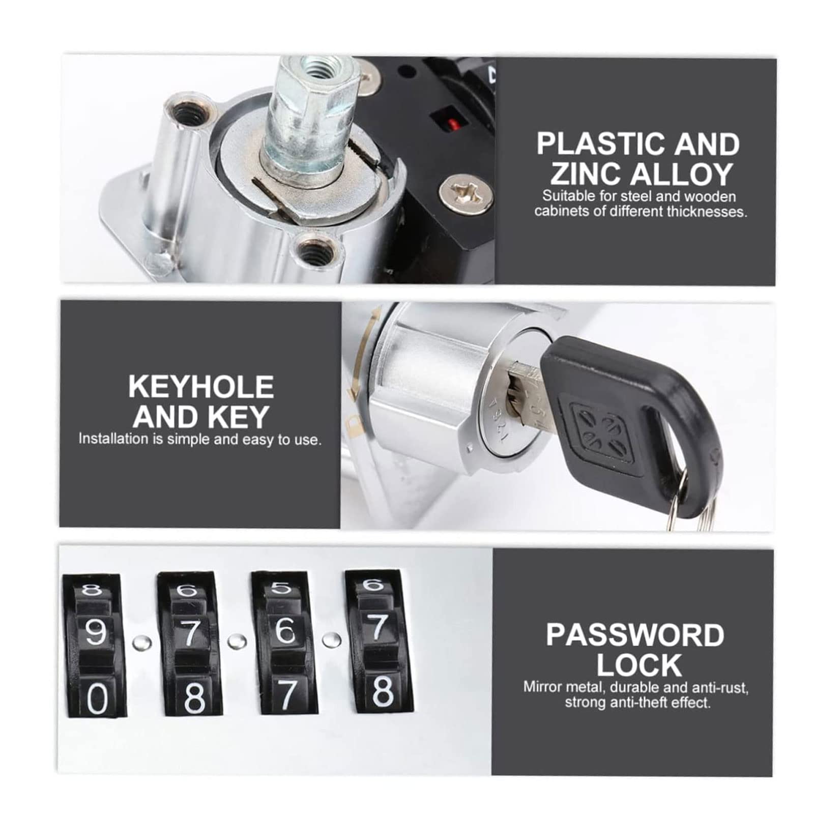 Kłódki szyfrowe，Kłódki walizkowe Blokada szuflady Gym Lock Ustaw własną kombinację kłódki do szafek Locker Lock(Silver)