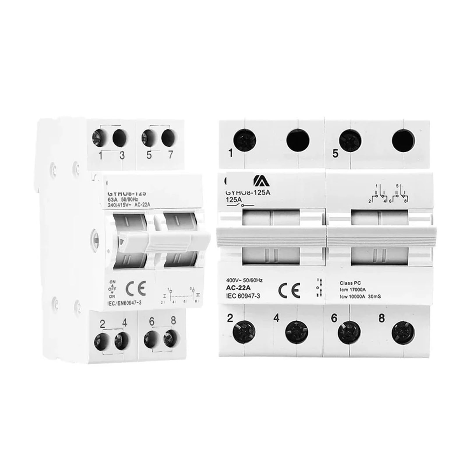 1P 2P 3P 4P 40A 63A 100A 125A Disyuntor de enclavamiento AC Din Rail Interruptor de transferencia manual(2P,100A)