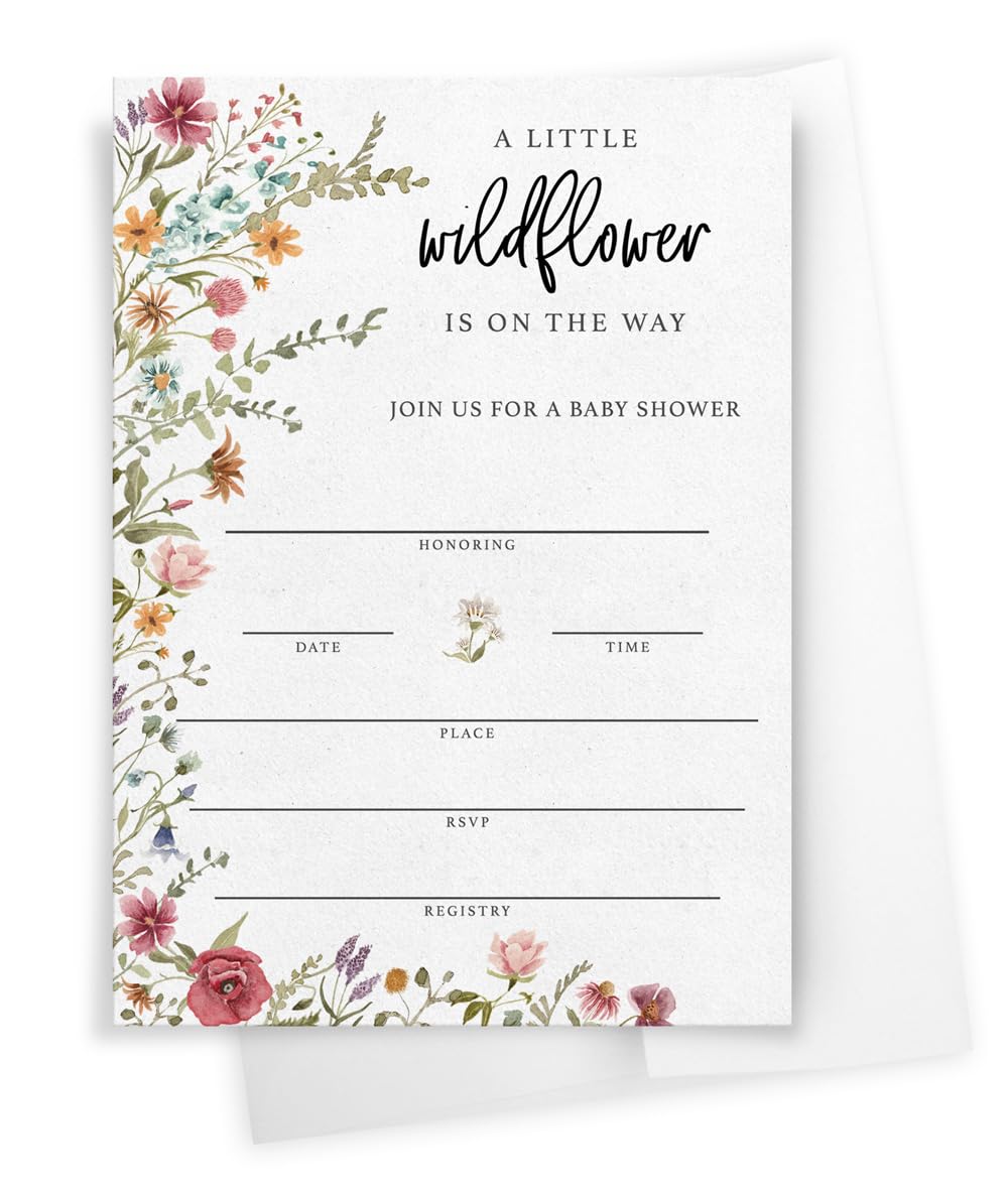 Printed Party Wildflower Baby Shower Invitations