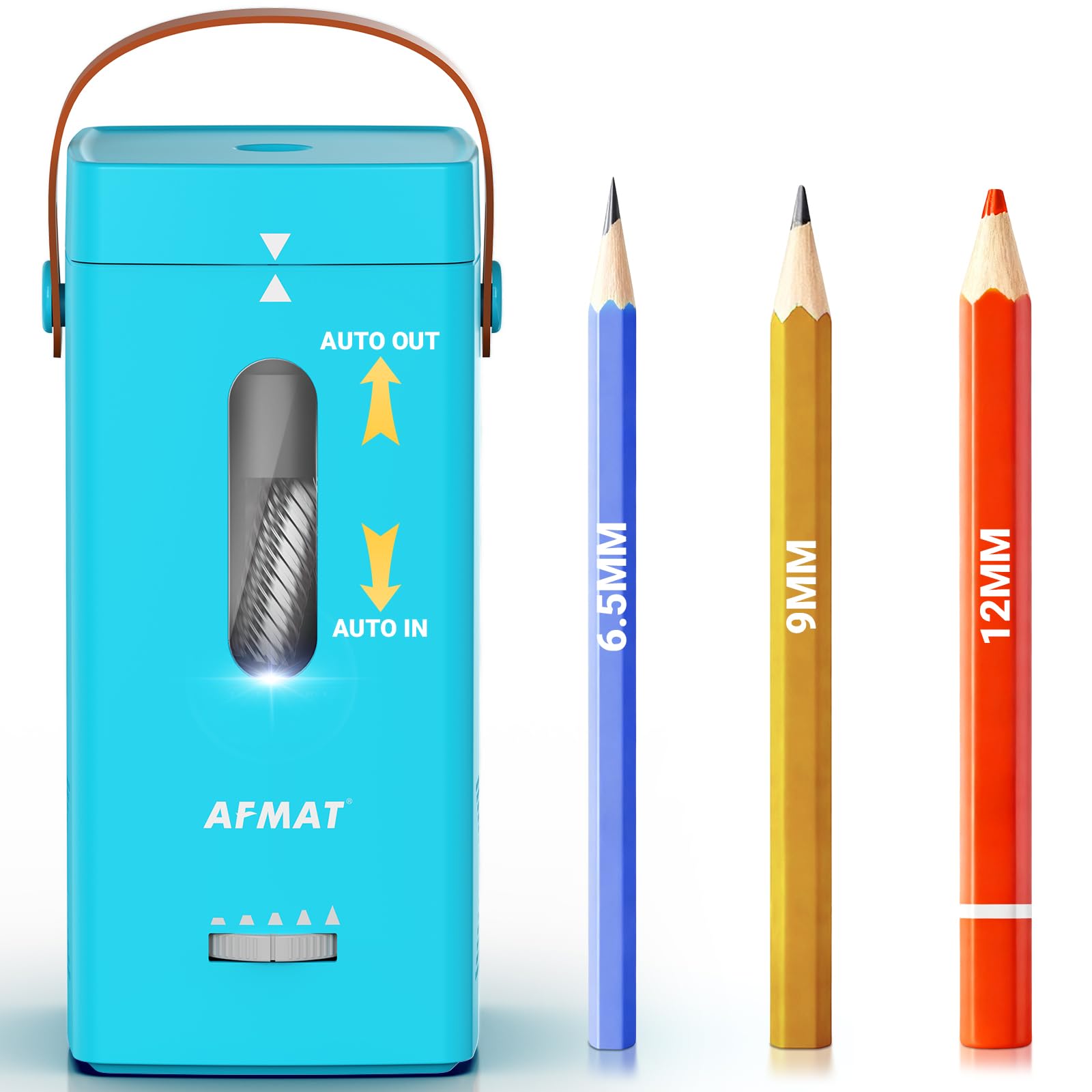 AFMAT Temperamatite elettrico, temperamatite completamente automatico, rapido e senza mani per Jumbo e matite colorate (6,5 – 12 mm), portatile per casa, aule, ufficio, blu ciano, PSC6