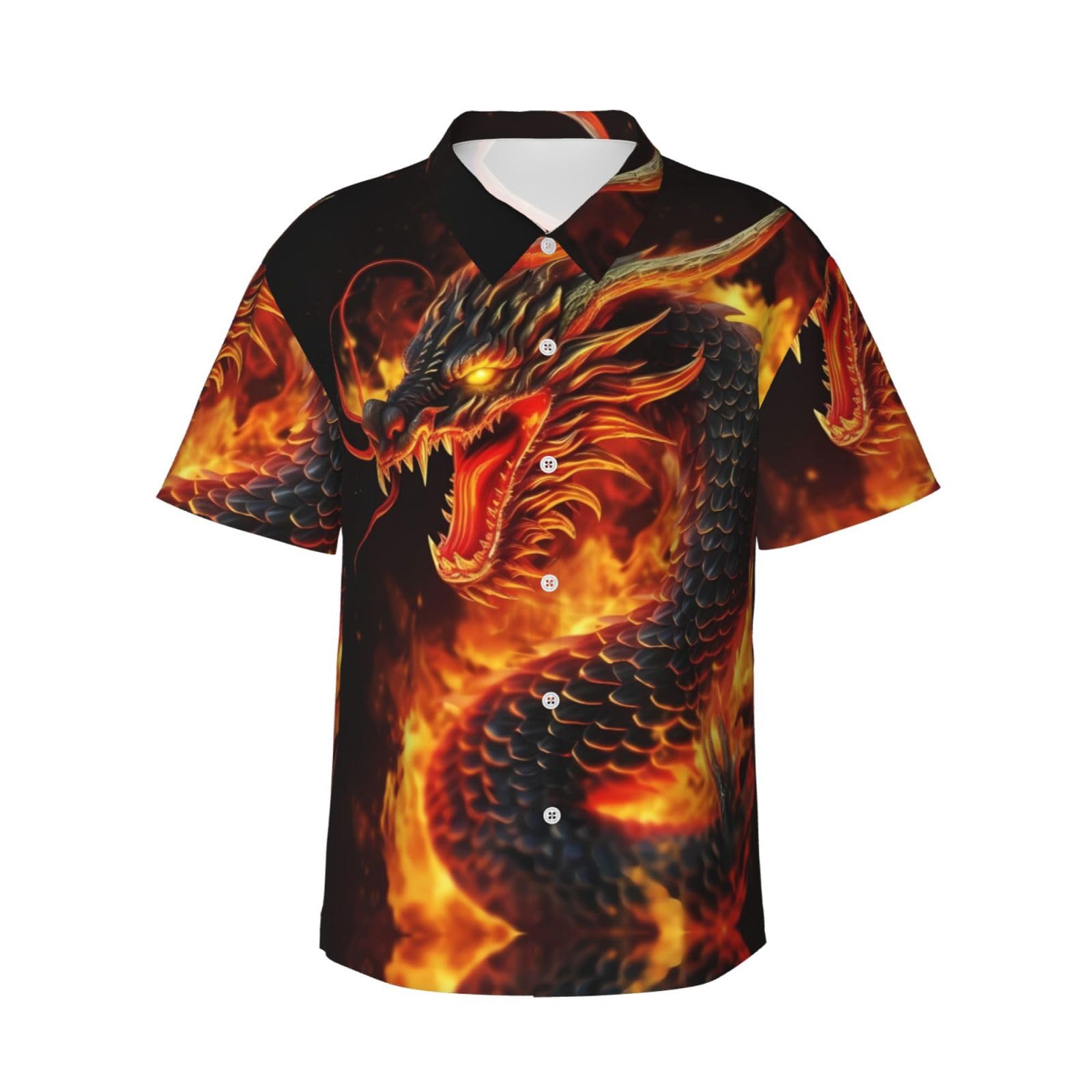 Melbrakin Fire Chinese Dragon Hawaiian Shirt Beach Holiday Casual Cuban Shirts