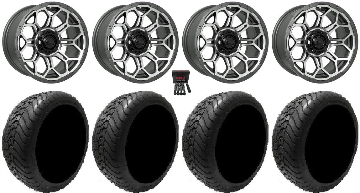 Bundle - 9 Items: GTW Bravo 14" Golf Cart Wheels Gray 225x30 Mamba Tires [for YamahaGolf Carts]