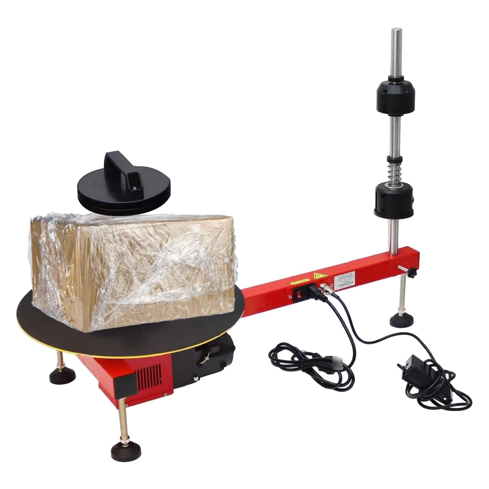 Elektrische Stretchfolie Wickelmaschine mit Pedalsteuerung und Drehteller für effiziente Logistikkartonverpackung
