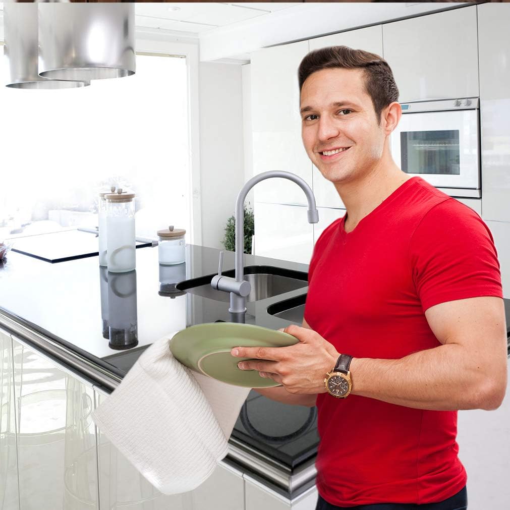 Bar Mop Towels 16”x19”, White Kitchen Bar Towel 12 Pack, 100% Cotton Ribbed Cleaning Cloths Rags, Super Absorbent Terry Shop Towels for Home Restaurant Commercial Use