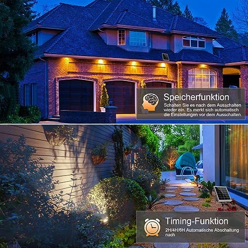 MEIKEE Solar Strahler 6 Stück mit Fernbedienung Solar Gartenleuchte 2700K 4000K 6000K Solarlampen IP66 Wasserdicht 3 Helligkeit Timer Gartenbeleuchtung für Garten Pfad Terrasse Rasen Bäume