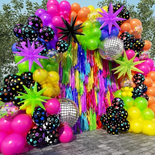 Image of 408Pcs Neon Balloons Arch Garland Kit with Glow in the Dark Balloons, Neon Balloon Arch Kit for Back to 80s 90s DISCO Birthday Party Let's Glow Party Rock Roll Fiesta Party Decorations