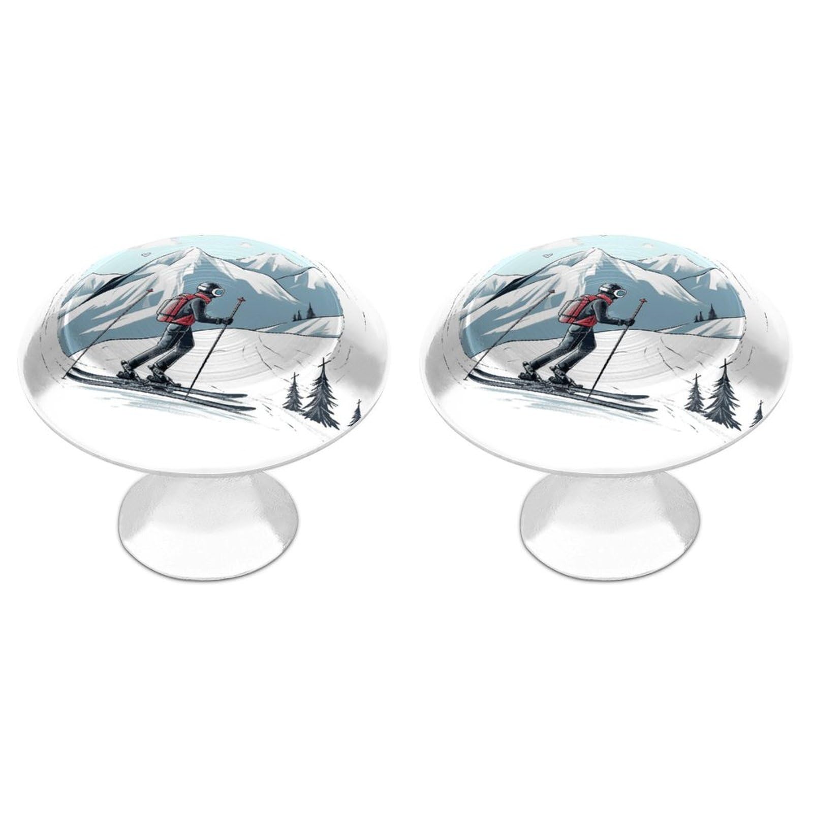 FekiLoot Skiing Theme Cabinet Knobs Personality Stainless Steel Round Drawer Handles Circle Modern Cabinet Handles Drawer Knobs for Kitchen Dresser Bathroom Cupboard Furniture