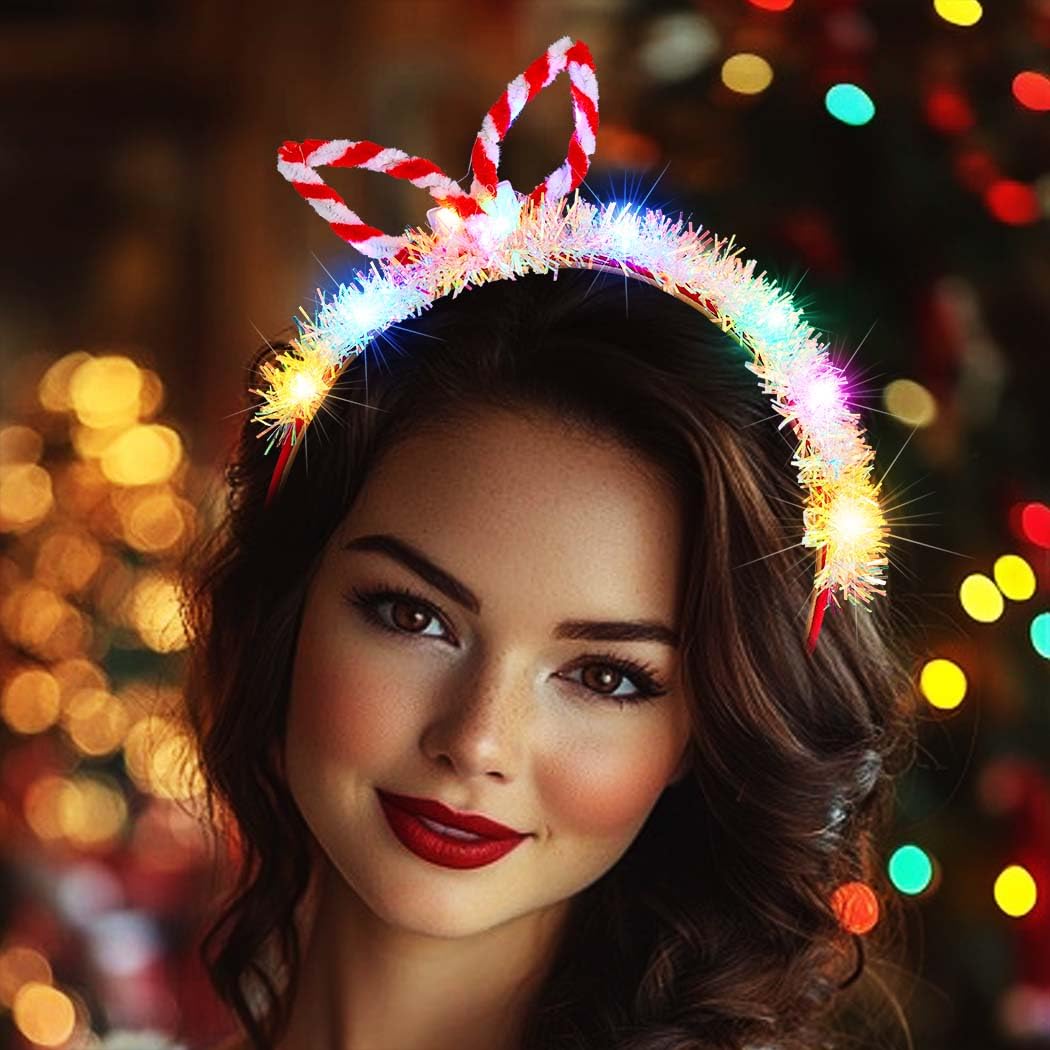 Reaky Light Up Christmas Headband Led Red Bow Hairband Xmas Headbands Christmas Hair Accessories for Women - Image 4