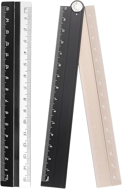 HARFINGTON Folding and Straight Ruler Kit 30/15cm Metric Aluminum Alloy Plastic Protractor Foldable Angle Ruler for Home Classroom Office, Black-Gold