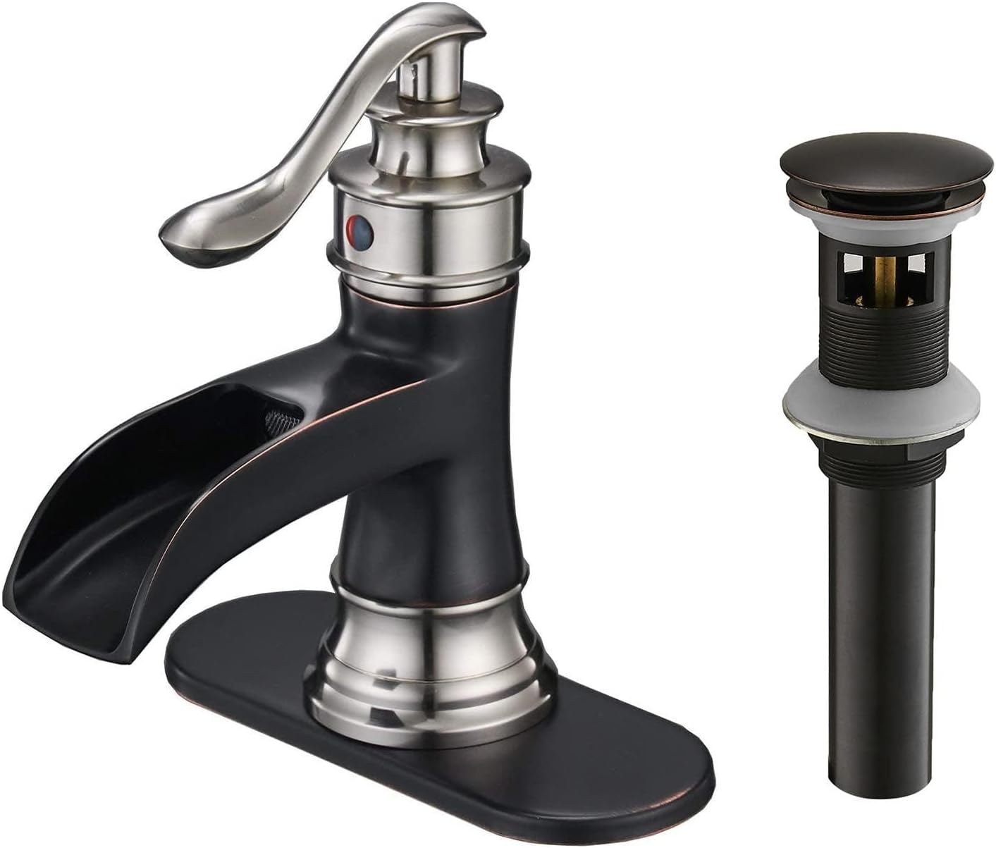 BWE Waterfall Bathroom Faucet Single Hole Bundle with Pop Up Drain Bathroom Faucet Vessel Vanity Sink Drain