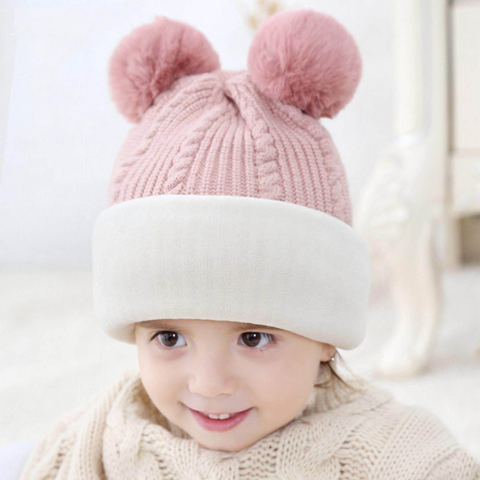 Invierno Niño Gorra Niña Sombreros De Invierno Sombreros De Punto De Punto Y Un Sombrero para Niños con Folleto De Vellón De Imitación Cálida.-Pink Cat B