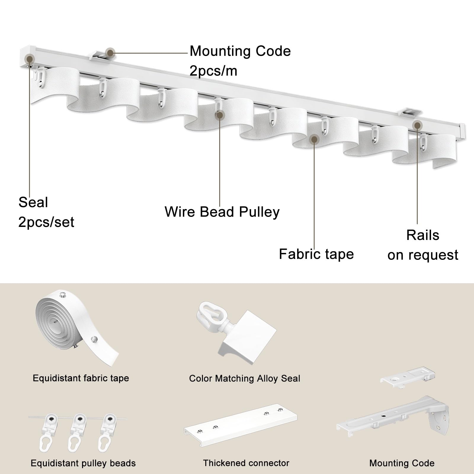 Système de rails de rideaux S SD W Y avec ruban adhésif He y Duty en aluminium pour bureau et salon Fixation murale/plafond Design W e 130 cm 145 mm