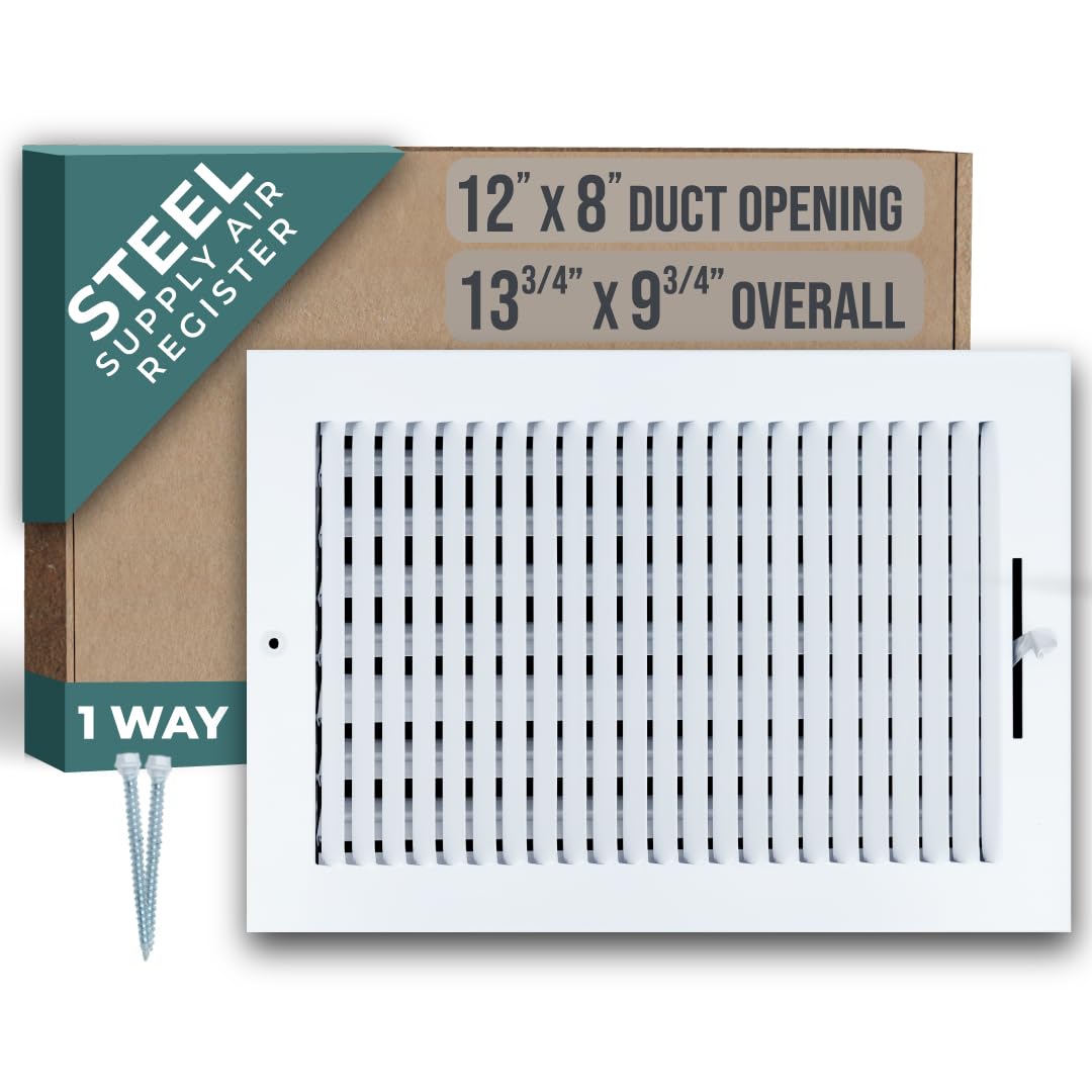 Fits 12x8 Duct Opening 1 WAY Steel Air Supply Diffuser by Handua | Register Vent Cover Grill for Sidewall and Ceiling | White | Outer Dimensions: 13.75" X 9.75"