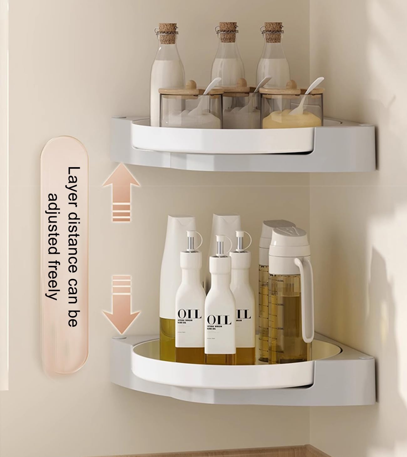 Especiero Giratorio 360°, Especieros Giratorios para Cocina, Organizador Especias Pared Sin Taladrar para Cocina Y Baño.,Blanca,2 Tier