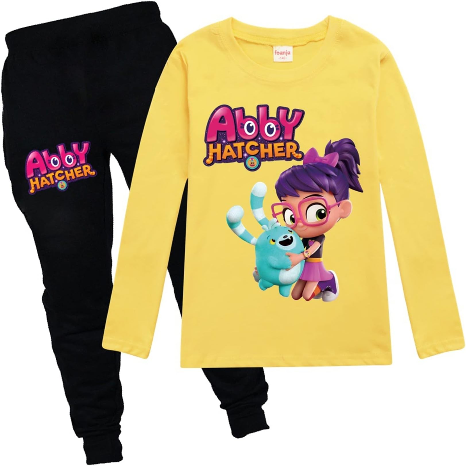 Little Girls Abby Hatcher Clothes Sets Cute Graphic T-shirts Long Sleeve O-Neck Tops and Pants Sets(6 Colors)