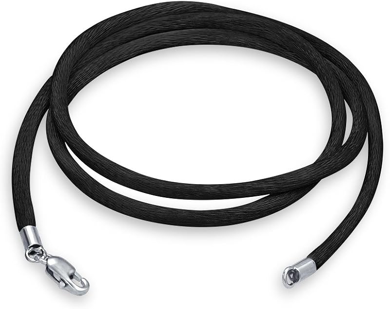 Cordones colgantes de collar de seda negra para colgante con cierre de plata de ley