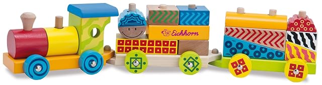 Eichhorn - Tren de Madera con 15 Bloques de Construcción y 18 Piezas en Total, para Niños a partir de 1 Año