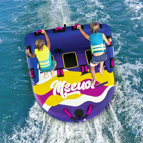 Image of Inflatable Water Towable Tube for Boats Heavy-Duty 1-3 Rider Tow Tube with Reinforced Handles, Quick-Connect Tow Rope, Rapid Air Valve