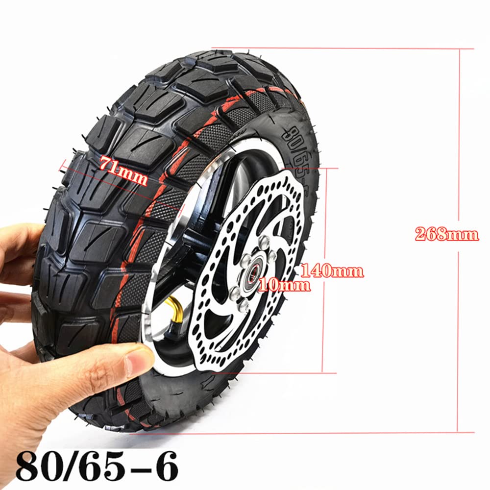 Pneu de Scooter électrique, Ensemble de Pneu tubeless 10 Pouces 80/65-6, moyeu de Roue en Aluminium, adapté aux Accessoires de Jeu de Roues de véhicule électrique/Drone/Robot, Frein à Disque B 10 mm