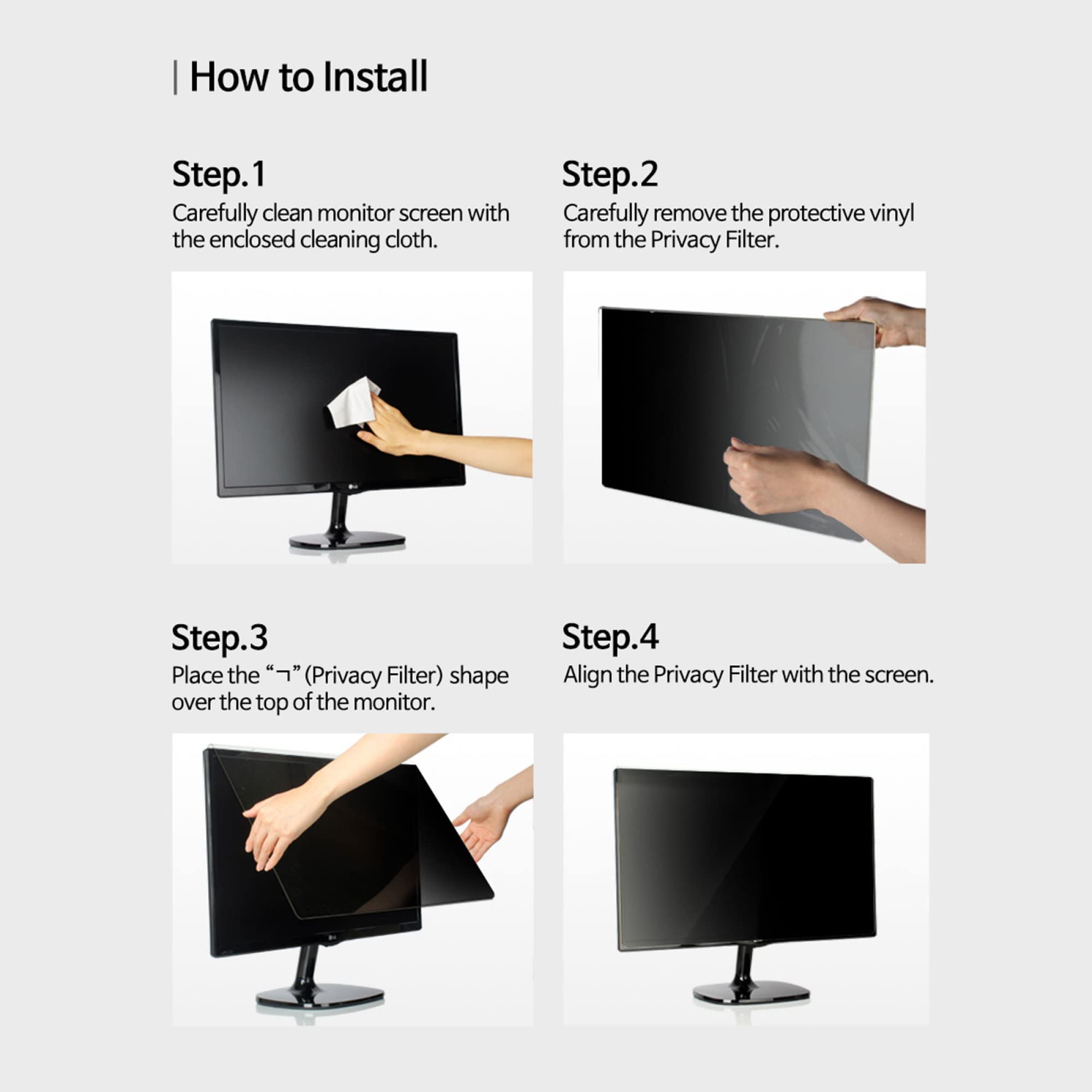 Filtr prywatności do monitora 18-27 cali, wiszący panel ochronny blokujący niebieskie światło, odporny na zarysowania do monitora 16:9/16:10，25 27 Inch612.6x356mm
