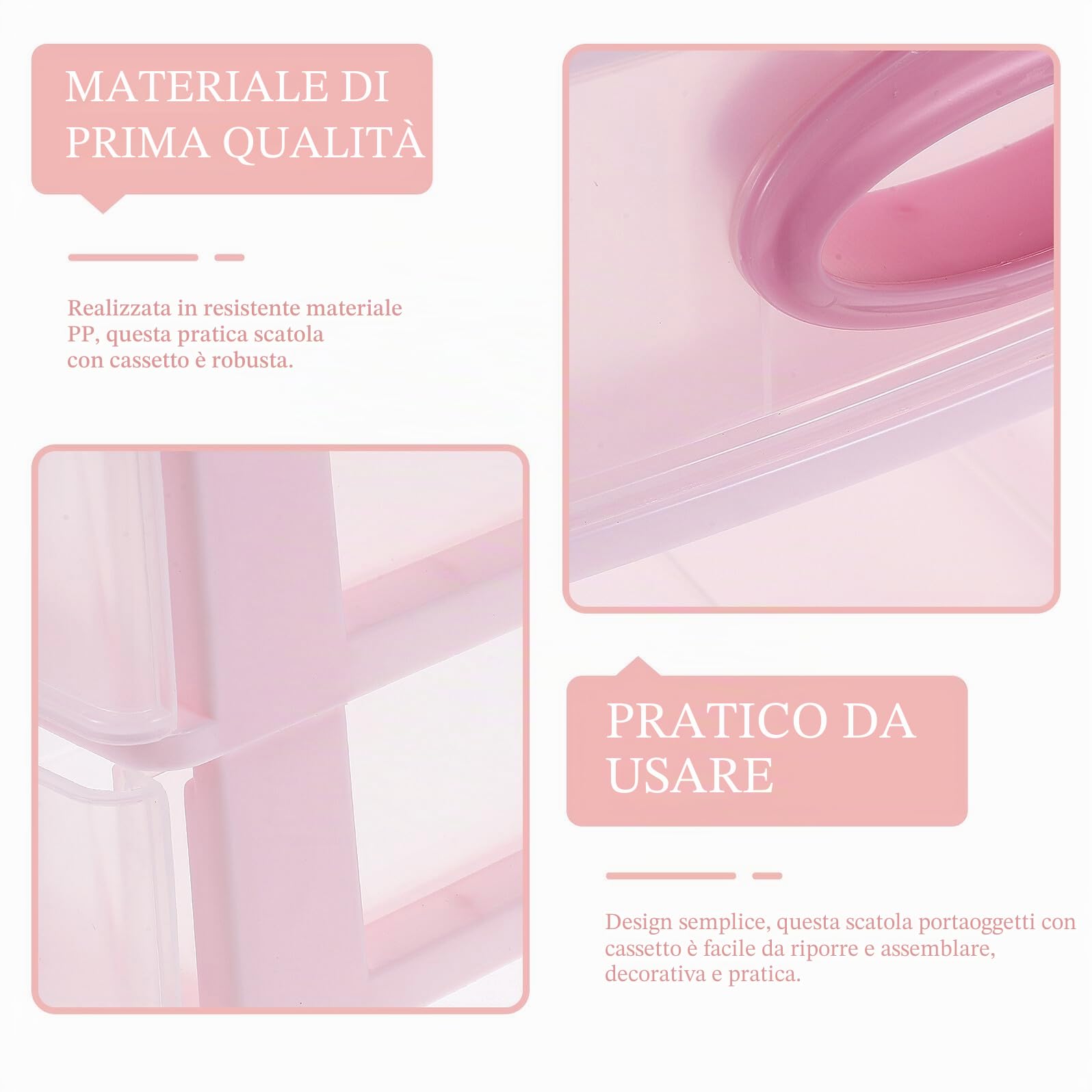 Organizer da Scrivania 5 Cassetti in Plastica PP Rosa Cassettiera Portaoggetti per Trucco e Cancelleria Soluzione Salvaspazio per Ufficio Camera e Cucina