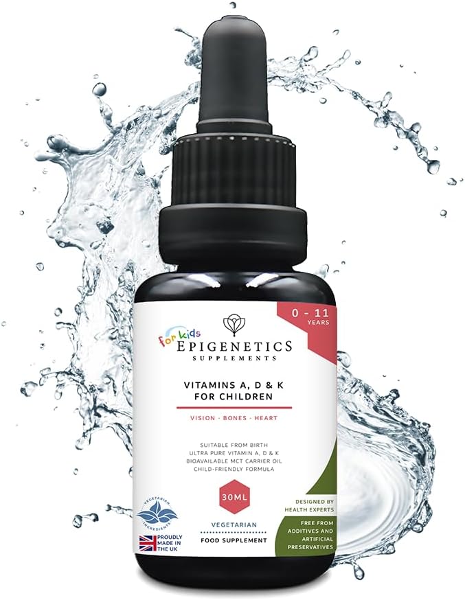 Vitamins A, D & K for Children 30ml | from Birth 0-11 Years Complex Multivitamin Supplement | Newborn Baby Kids Sugar Free UK Made Vegetarian Mini Liquid | Long Supply, 4 Drops Daily