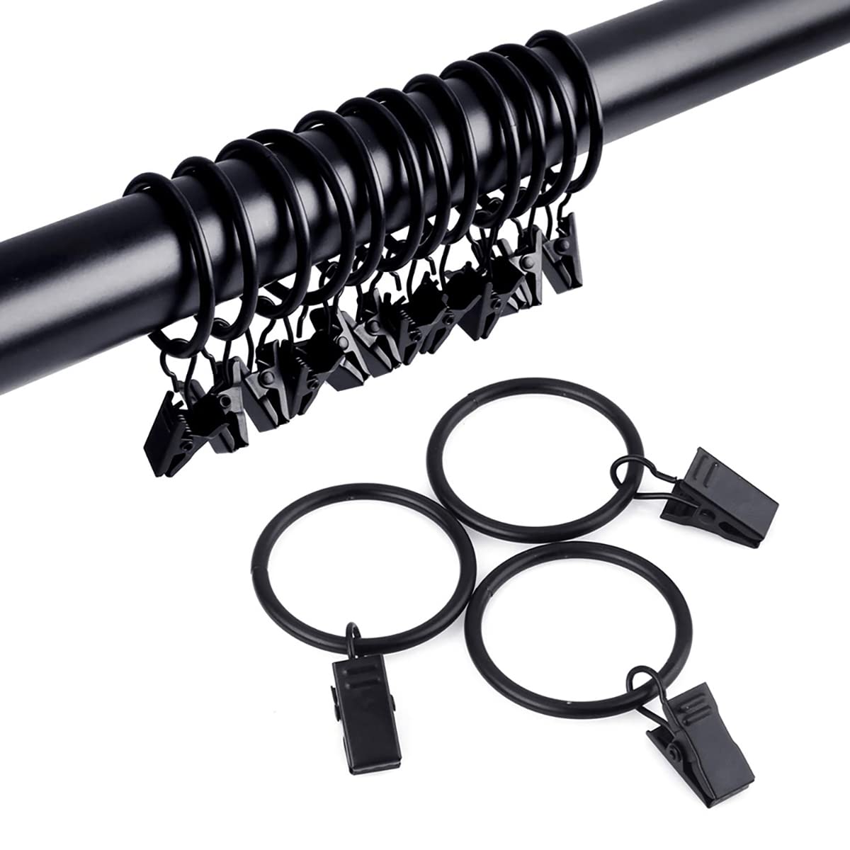 40 Stück öffenbare Gardinenringe mit Clips, Gardinenstangen Kleiderbügel Ringe für Fenster Badezimmer Vorhänge Clips 1,8x0,9cm