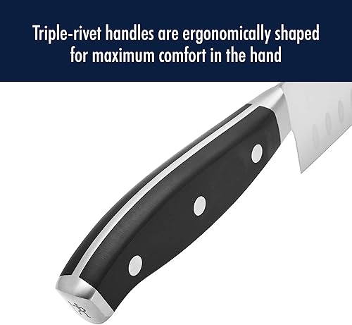 Vista 7 de Henckels Cuchillo Santoku Forjado Premio de Borde Hueco, 7 pulgadas, Negro/Acero Inoxidable