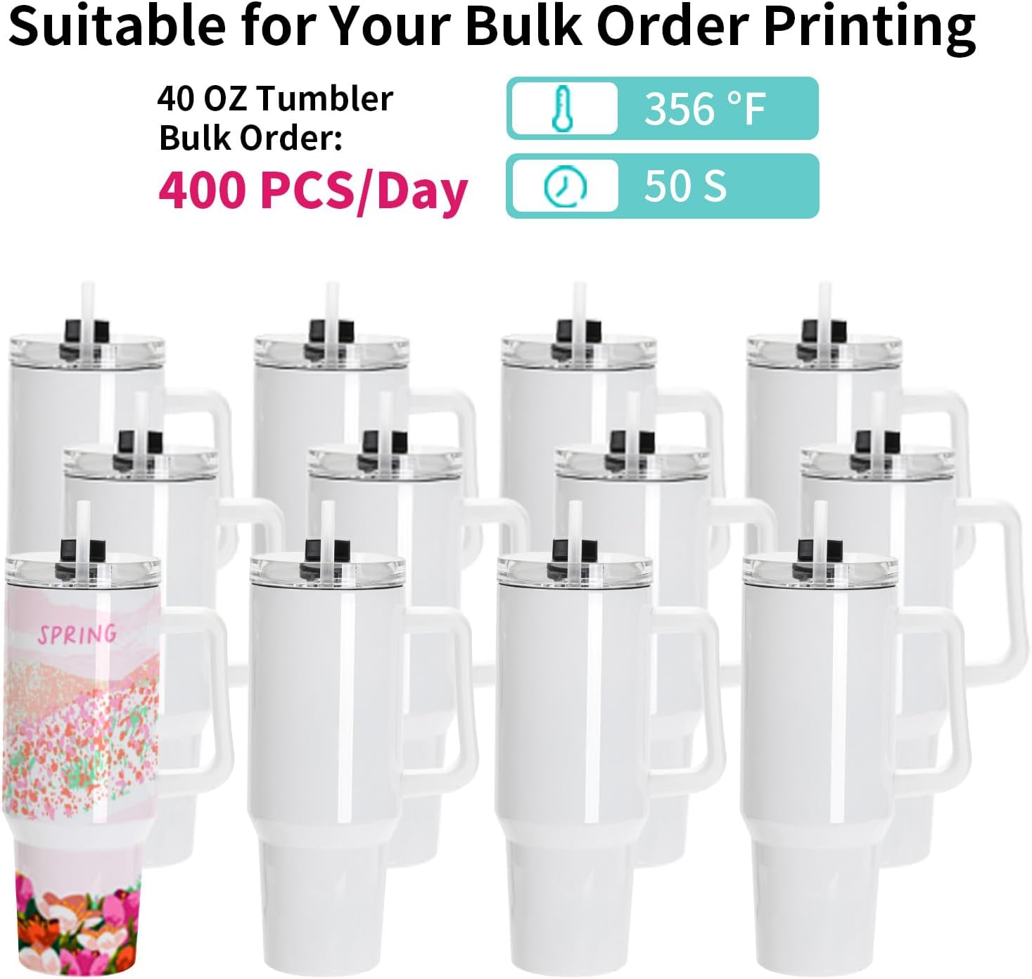 PYD Life 2 in 1 Dual 40 OZ Tumbler Heat Press Machine Double Station Combo Mug Heat Press Machine Mint Green for 40 OZ Tumbler Top and Tapered Bottom Full Wrap Sublimation Printing