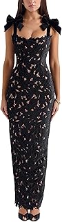Women's Bowknot Halter Lace Dress Sexy Slim Bodycon Dress Wedding Guest Party Maxi Dresses