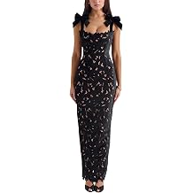 cffvdiz Womens Bowknot Halter Lace Dress Sexy Slim Bodycon Dress Wedding Guest Party Maxi Dresses