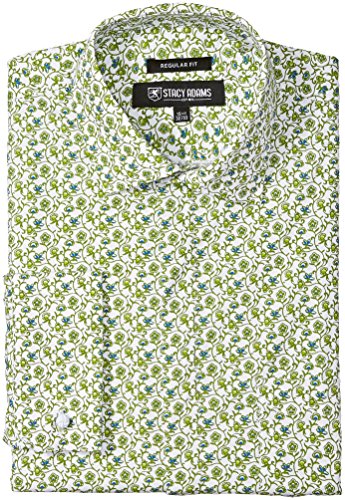 STACY ADAMS Men's Floral Vines Classic FIT Dress Shirt, Green, 14.5
