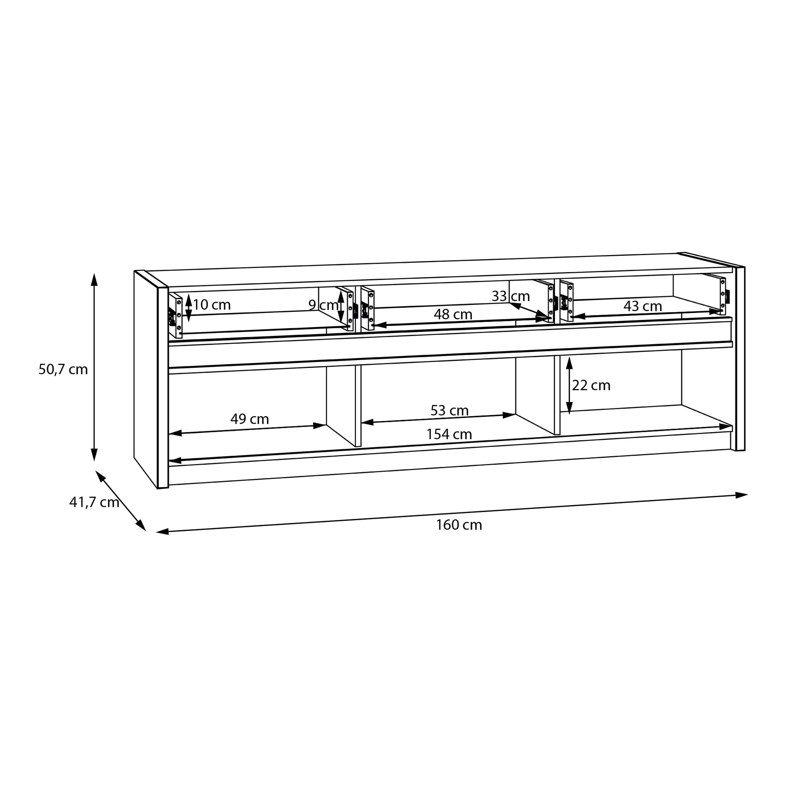 Forte Oak SQUERE TV-Schrank 160, Elegantes Lowboard mit 3 Schubladen und 3 Kippfächern, Holzwerkstoff, Mauvella Eiche Holzdekor, 160 cm breit x 50,7 cm hoch x 41,5 cm tief