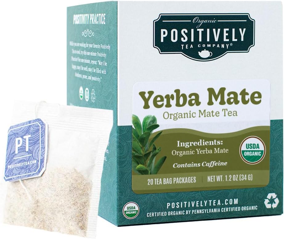 Organic Positively Tea Company, Yerba Mate Tea Bags (Unsmoked), 20 Count