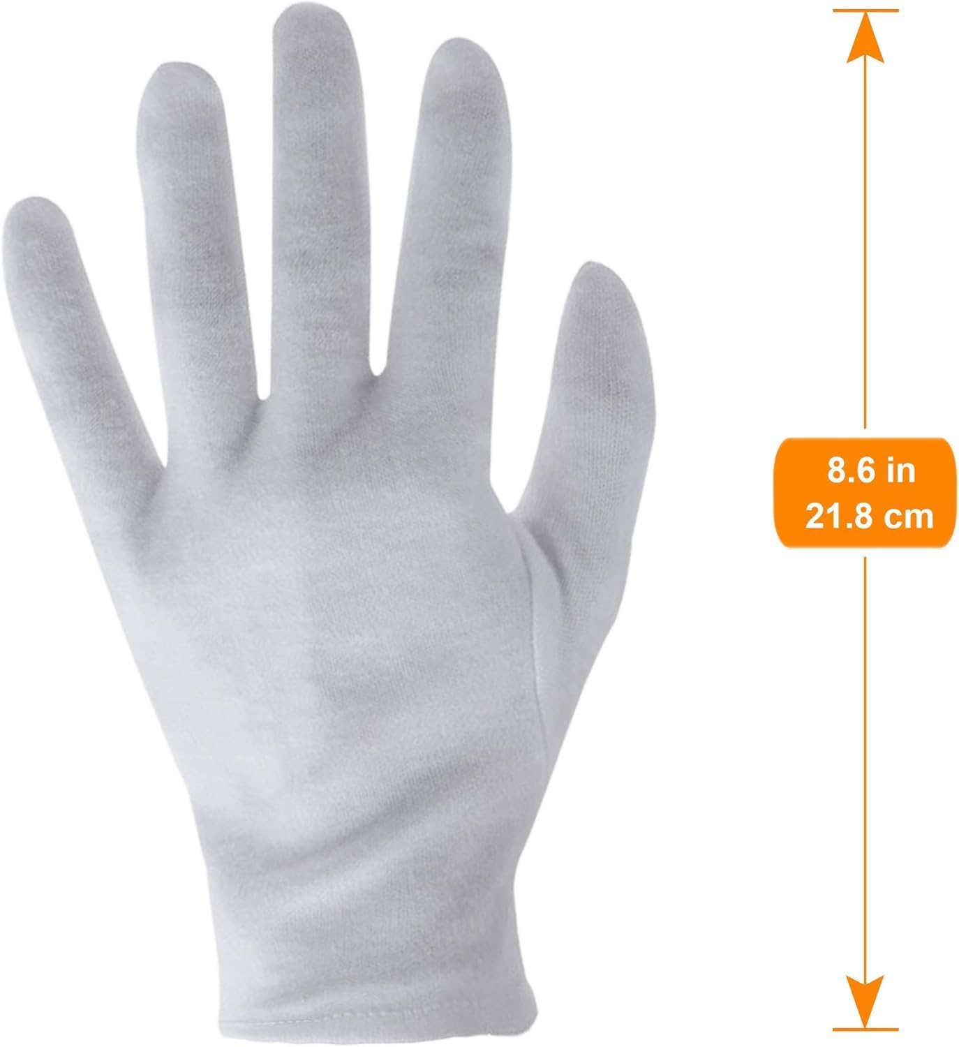 White Cotton Gloves for Serving Inspection Costume - Cloth Gloves for Dry Hands Eczema SPA Moisturizing (12 pair)