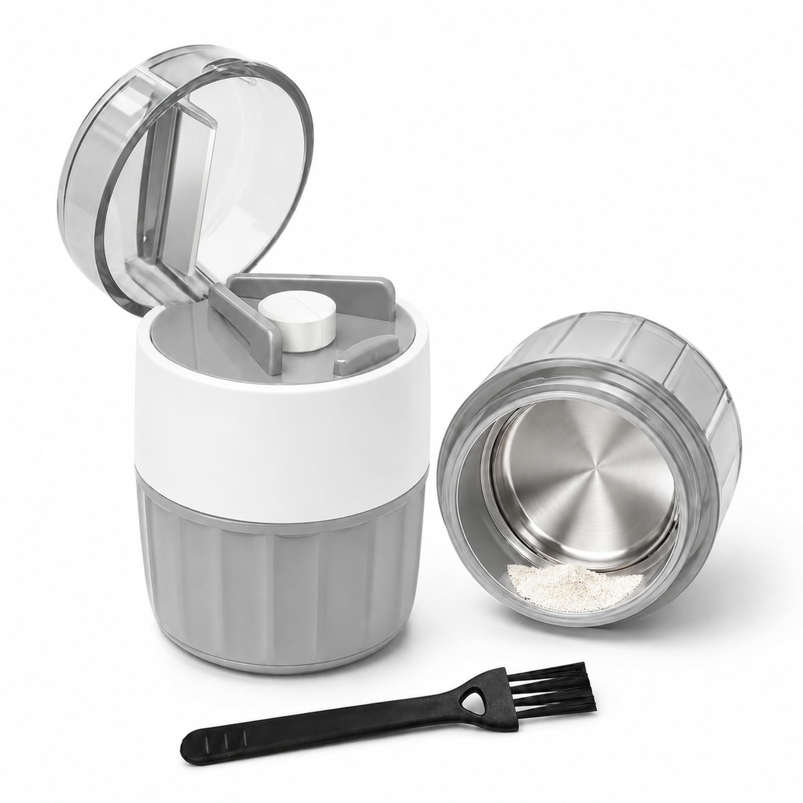 Tablettenmörser 3-in-1 – Pillenmörser mit Stößel zum Tabletten zerkleinern, Tablettenteiler &Tablettenschneider, Edelstahl-Schleifkopf, BPA-frei, mit Tablettenfach, kompakt