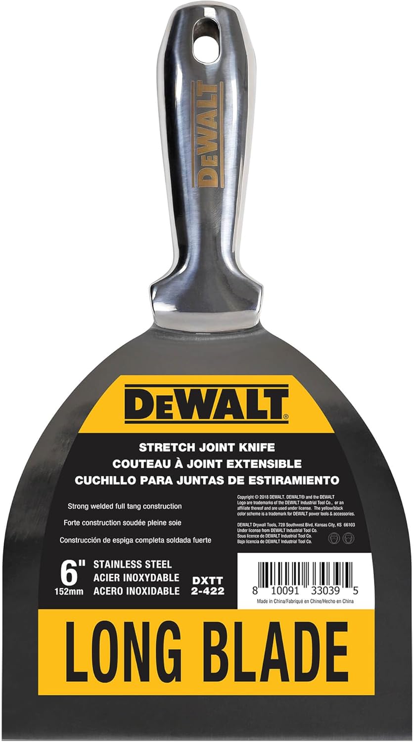 DEWALT 6" One-Piece Stainless Steel Stretch Joint Knife | Professional Grade, Precision Ground Edge, Ergonomic & Corrosion Resistant | 2-422